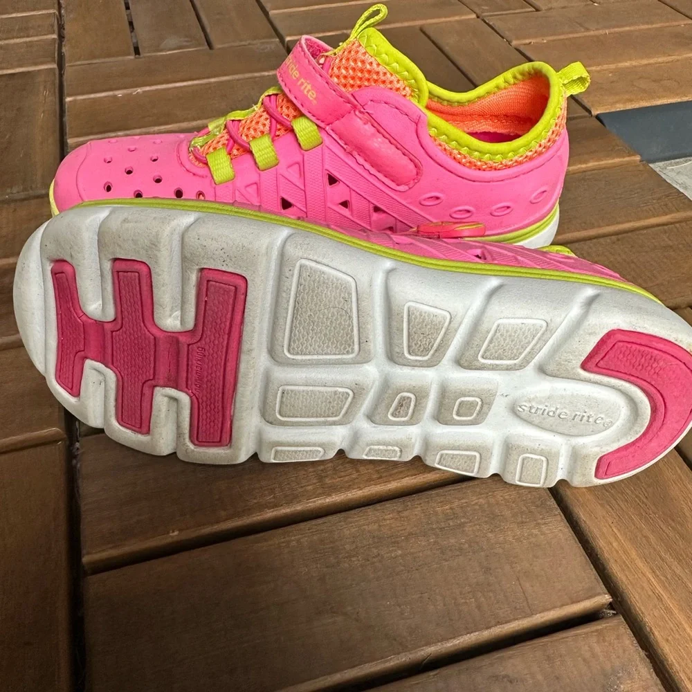 Stride Rite Kids Bright Pink Sneakers with Neon Green Accents